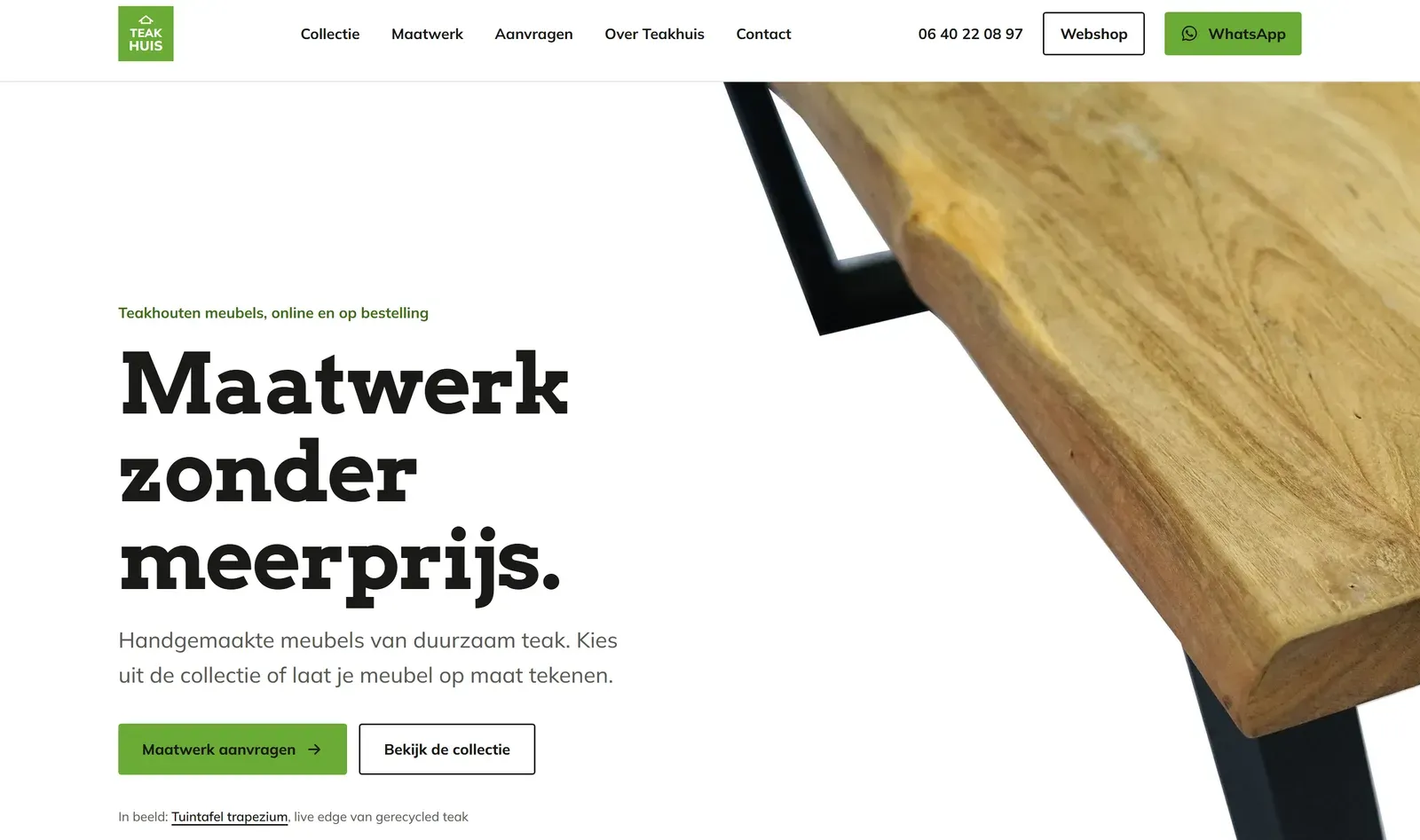 De nieuwe website van Teakhuis, teakhouten meubels op maat.