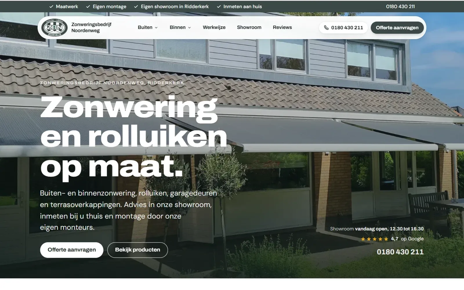 De nieuwe website van Zonweringsbedrijf Noordenweg in Ridderkerk.